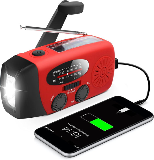⚡ 4-in-1 Self-Powered Emergency Radio: Crank, Solar, Flashlight, Power Bank
